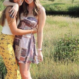 Patchwork Babydoll Mini Dress with Purples and Pinks